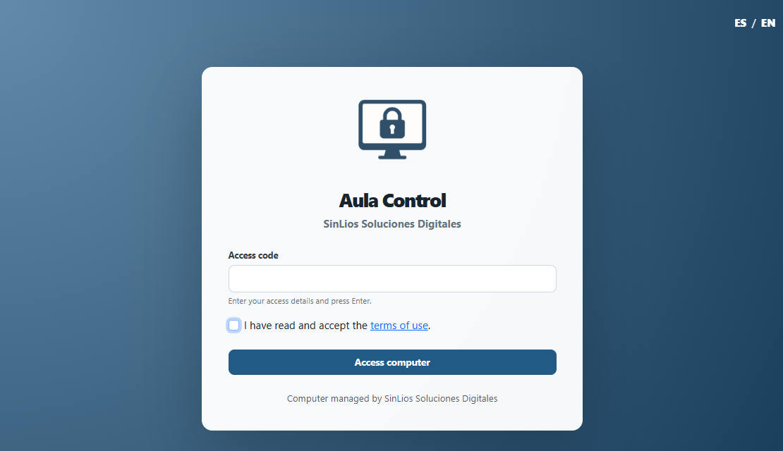 Aula Control live demo login screen