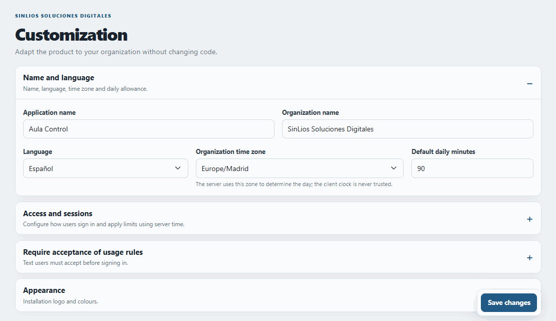 School settings configuration