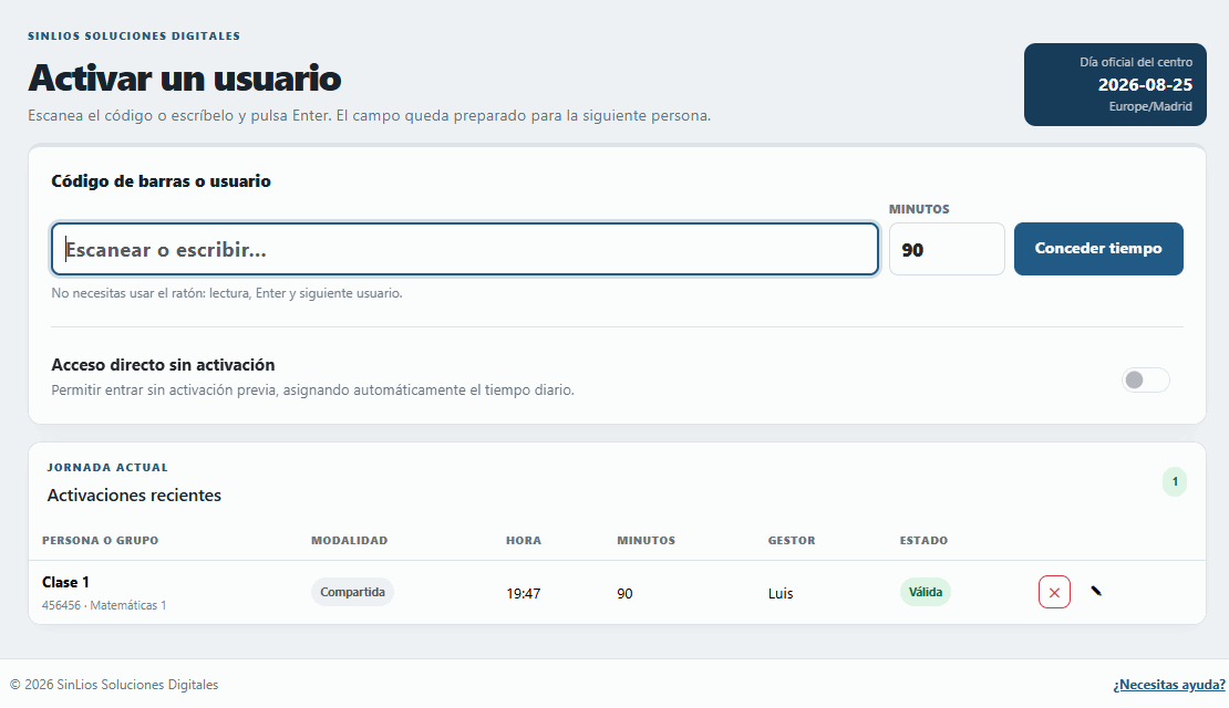 Activación de equipos desde panel